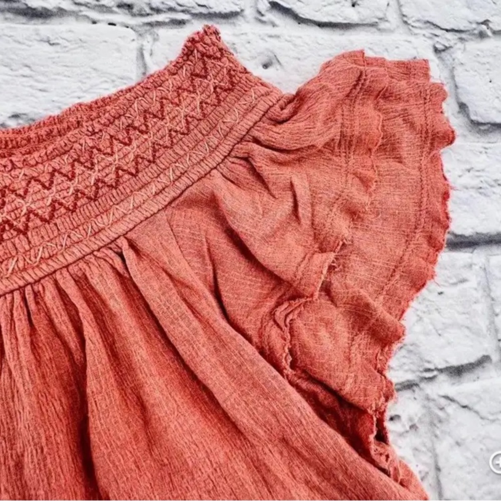 Free People Santorini Crop Top Small Salmon Pink Off Shoulder Keyhole Back Boho